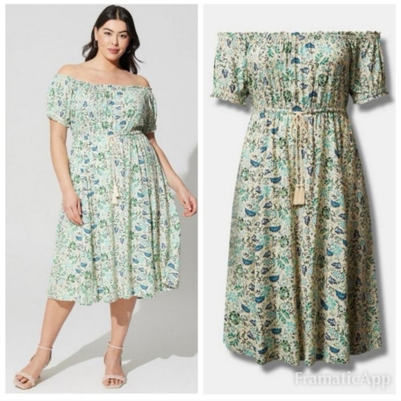 Torrid Size 2 Midi Challis Off-Shoulder Dress - Picture 2 of 13